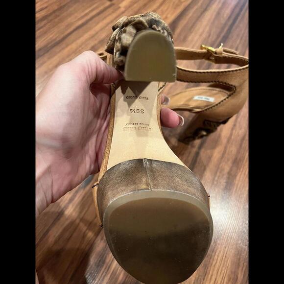 RARE Miu Miu Carved Wooden Heel Sandals 9.5 [pin-up rockabilly] - Picture 5 of 8